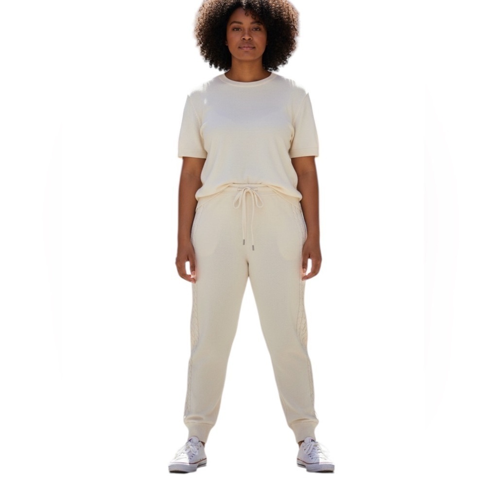 Polo Ralph Lauren Cozy Fleece Cream Cable Knit Sides Sweats Casual Joggers New